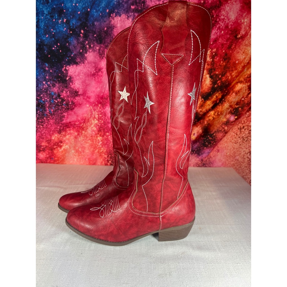 Red Star Western Cowboy Boots Mens 9 Womens 10 EU 42 Tall Pointed Toe - Picture 2 of 6